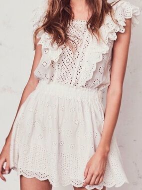 LoveShackFancy White Eyelet Ruffle Mini Dress